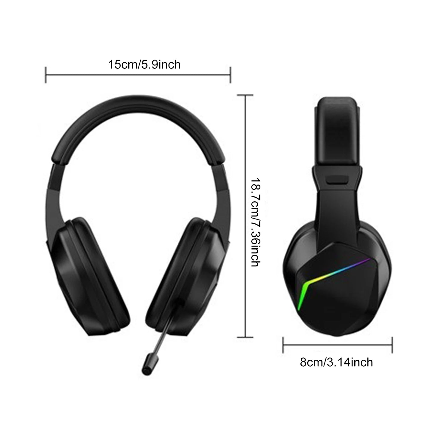 Wireless BT Gaming Headset with LED Lights, Low Latency Gaming Headphones, 40mm Drivers, Over-Ear Gaming Earphones with Omnidirectional Microphone