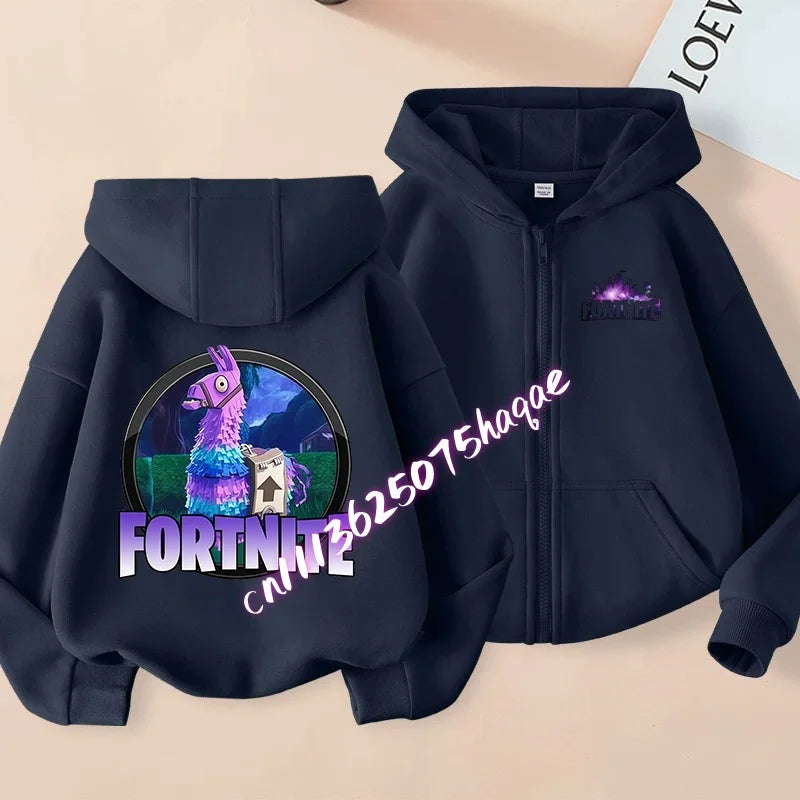 Ny Fortnite-zip hoodie för barn, tecknad anime, vardaglig och ventilerande huvtröja för barn, pojkjacka med dragkedja, vår 2026, barnkläder
