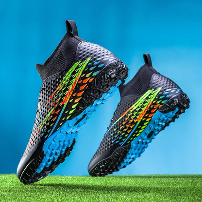 Double Star High-Top Soccer Shoes, Men's TF Turf Studs, Professional Training and Match Shoes for Boys, Teens, Kids, and Adults