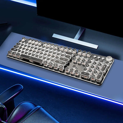 Mechanical Gaming Keyboard USB Wired Keyboard Steampunk Keyboard Black Switch Retro Punk 104 Key Round Keycaps for PC Office