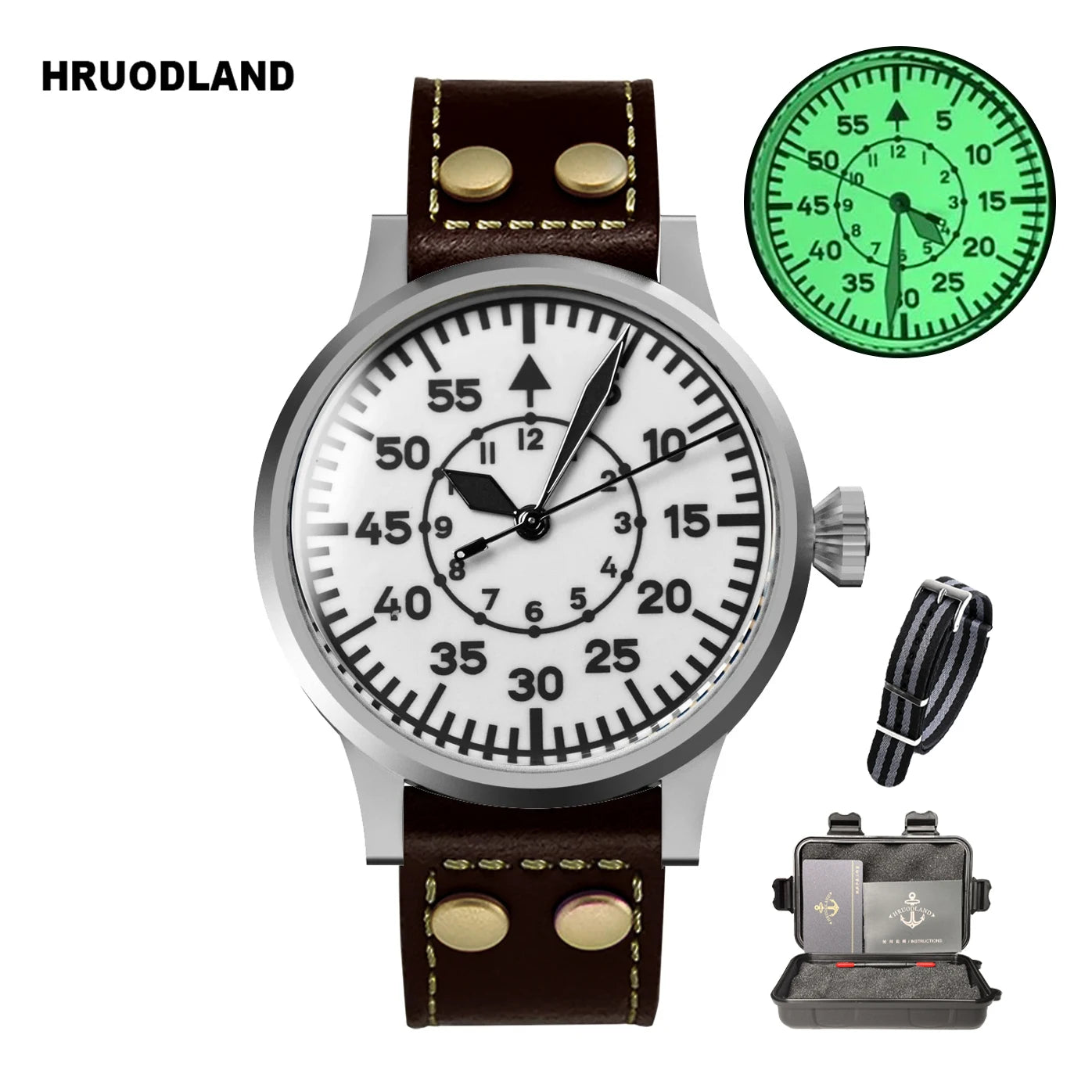 Hruodland Pilot Men's Automatic Mechanical Watch PT5000 Sapphire Luminous C3 Stainless Steel Waterproof 10Bar Men's Watch
