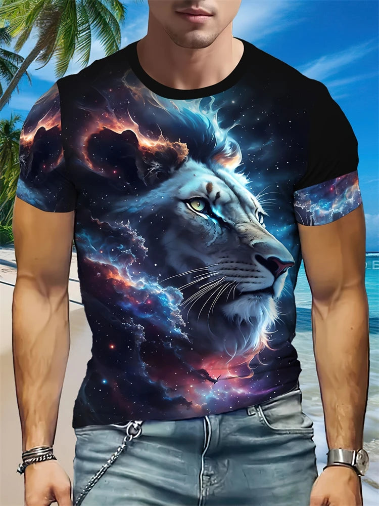 Fashionable Men's Round-neck Short-sleeved T-shirt 3D Printed Wolf T-shirt Men's Casual Sports Short-sleeved Street Top