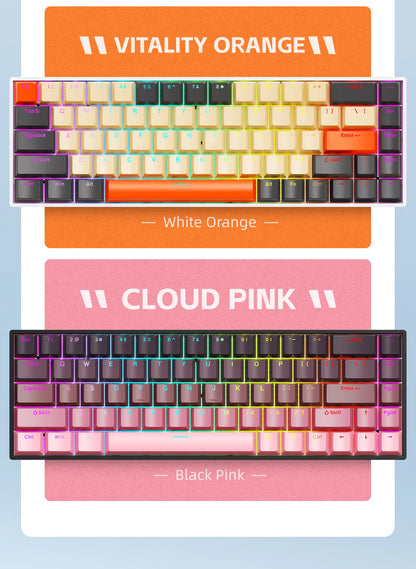 K68 68Key Wireless Mechanical Keyboard Tri-mode Connection, Full Key Hot Swap, RGB lighting Effects, L