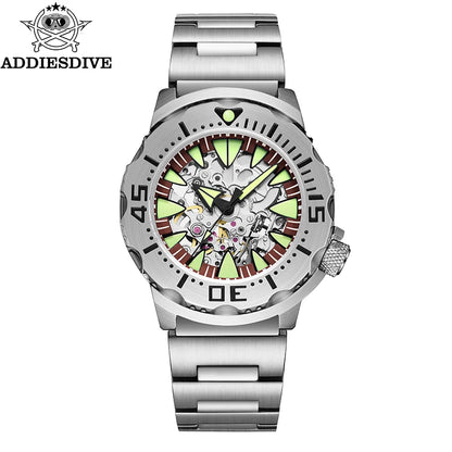 ADDIESDIVE luxury men's skeleton automatic watch sapphire glass BGW9 luminous diver's watch 200m men analog mechanical watches