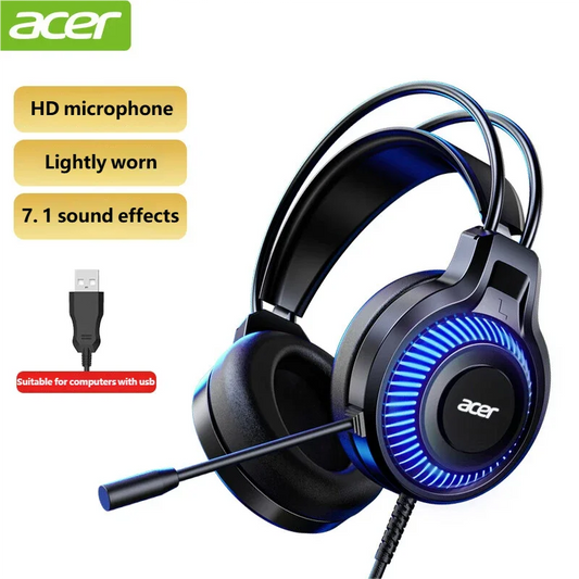 Acer OHW303 Gaming Headset with Microphone, 7.1 Virtual Surround Sound Wired Gaming Headset, Deep Bass RGB LED Gaming Headphones for PC & Laptop