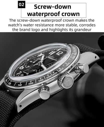 ADDIESDVIE Men Watch Reloj Hombre 10Bar Waterproof AD2517 BGW9 Super Luminous 316L Stainless Steel VK63 Chronograph Quartz Watch