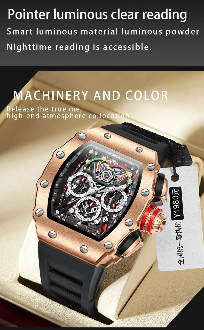 ONOLA 6827 Fashion Sports Quartz Men's Watch Waterproof Luminous Calendar Chronograph Watches for Men Relogios Masculino Часы