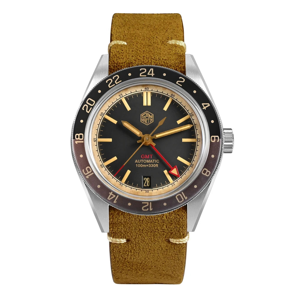 San Martin 39.5mm Limited Edition Full Lume Dial Automatic Mens Watch NH34 GMT 6H Date 10Bar Luxury Kol Saati SN0116W