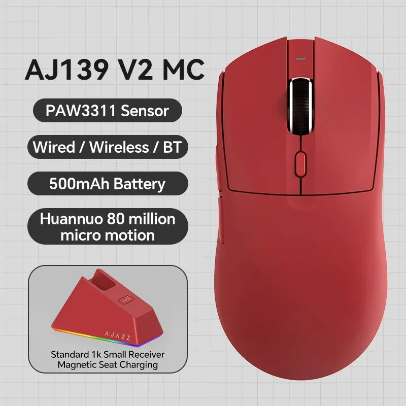 Langaton pelihiiri AJAZZ AJ139 V2 MC/AJ139 PRO, PAW3311/PAW3395-sensori, 12000DPI/26000DPI, 500mAh, Bluetooth-hiiri PC:lle