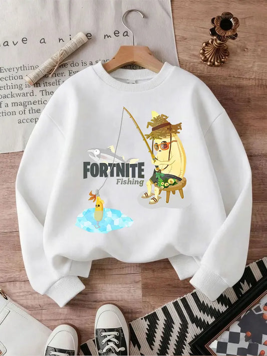 Neuer Fortnite-Kinder-Sweatshirt-Hoodie mit Cartoon-Spielcharakter-Print, lässiges Oberteil für Herbst und Winter, Baby- und Jungenbekleidung