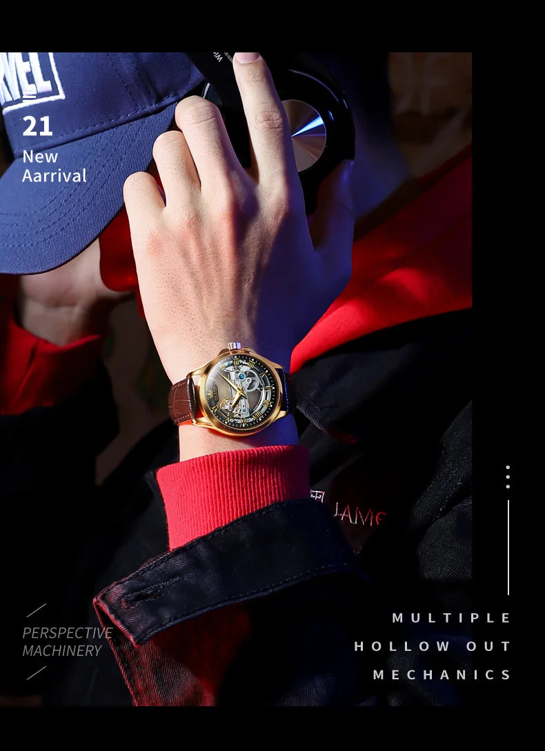 OLEVS 6661 Men Top Brand Watch Luxury All Transparent Hollow Men Mechanical Watch Original Fashion Waterproof Classic Men Watch