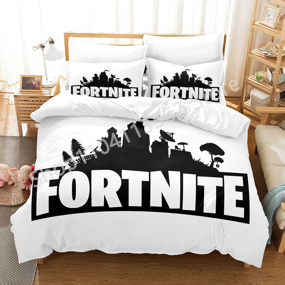 Battle Royale F-Fortnite 3PCS Bedding Set Kids Duvet Cover Quilt Pillowcase Double Size Victory Game Bedroom Linen Decoration