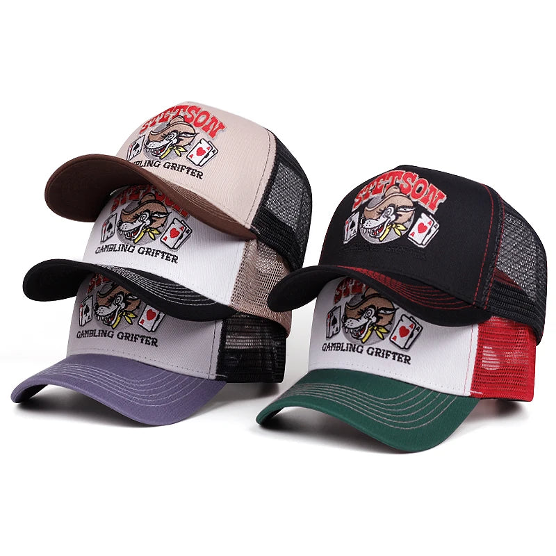 Personalisierte neue atmungsaktive Mesh-Kappe STETSON Wolfskopf-Poker-Truck-Kappe Outdoor-Sport-Sonnenkappe Street-Hip-Hop-Kappe Unisex