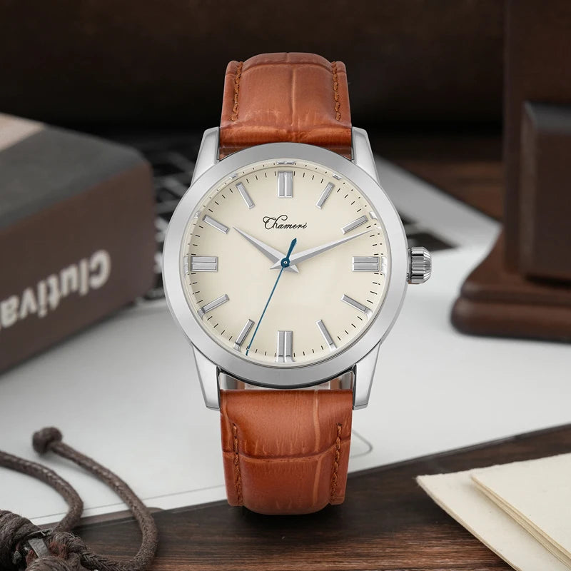 Chameri GS04 Quartz Watch VH31 Sweep Movement Business Watch Sapphire Crystal 100m Waterproof 316L Stainless Steel Vintage Watch