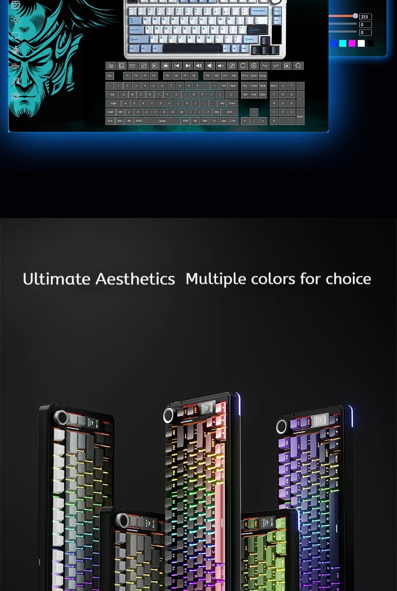 AULA S75 PRO Mechanical Keyboard 75% Custom Layout RGB Backlight Wireless Bluetooth Gaming Keyboard with Screen Knob