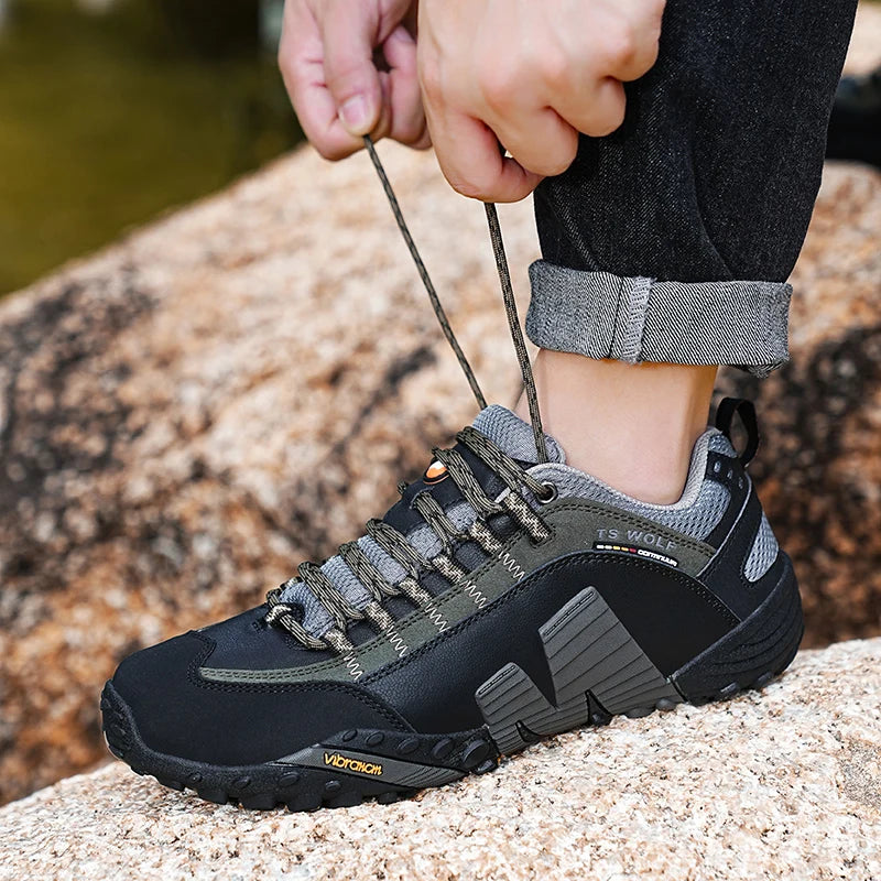 Scarpe da alpinismo da uomo in vera pelle per sport all'aria aperta, antiscivolo, da alpinismo ed escursionismo, scarpe traspiranti da turismo