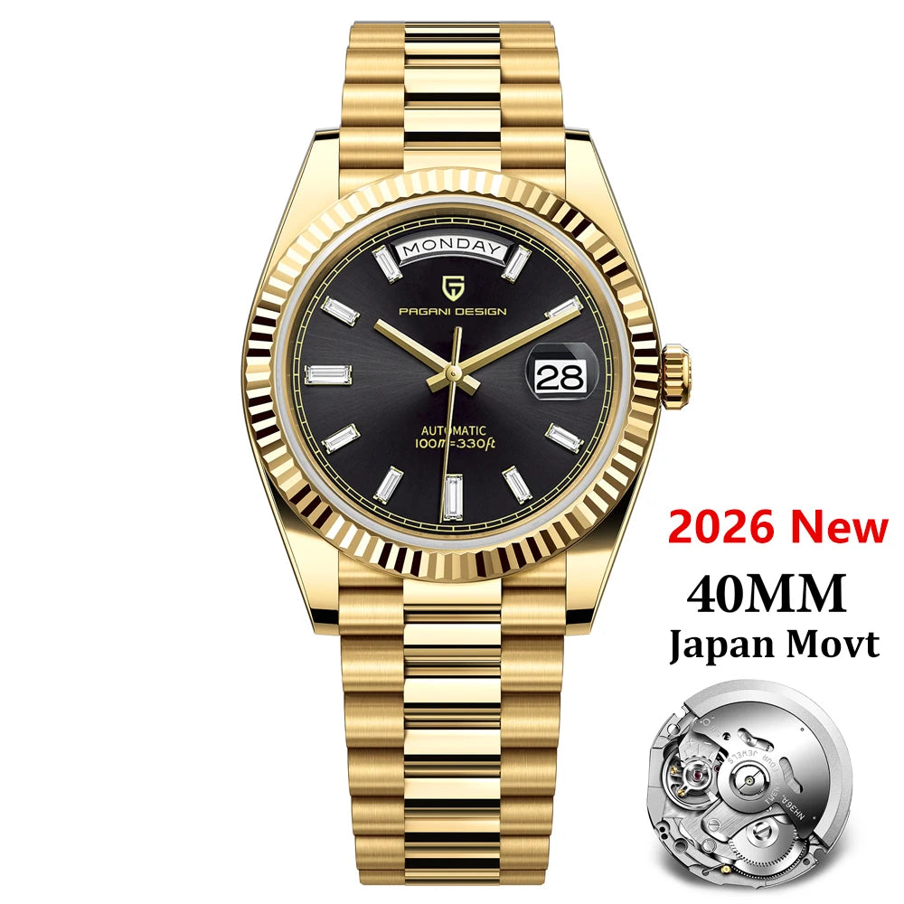 PAGANI DESIGN 2026 New Rose Gold Blue DD40 Luxury Automatic Watch Men Mechanical Wristwatch Mens Sapphire glass Waterproof Watch