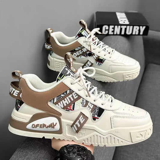 High Quality Men's Sneakers Light PU Leather Casual Shoes for Men Lace Up Flats Luxury White Black Tennis Shoes Zapatillas Hombre
