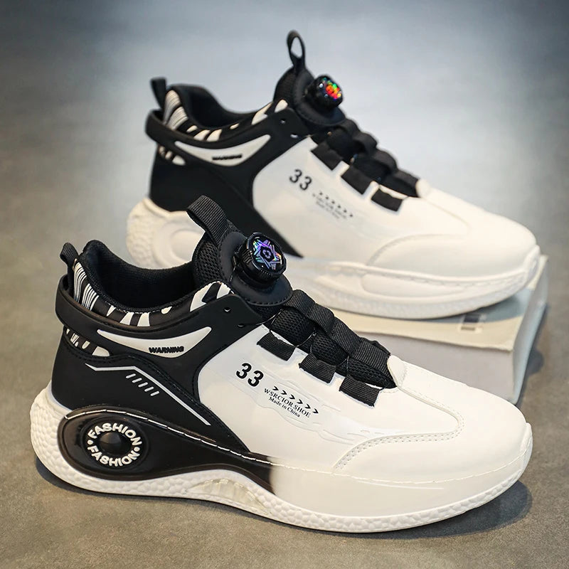 Men's Sneakers with Rotating Buckle Comfortable Non-Slip Lace-Up Durable Shoes for Outdoor Activities
