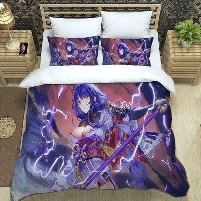 Anime Genshin Impact-beddengoedset voor jongens en meisjes, Twin/Queen Size dekbedovertrek met kussensloop, bedtextiel voor kinderen en volwassenen, modieuze woontextiel
