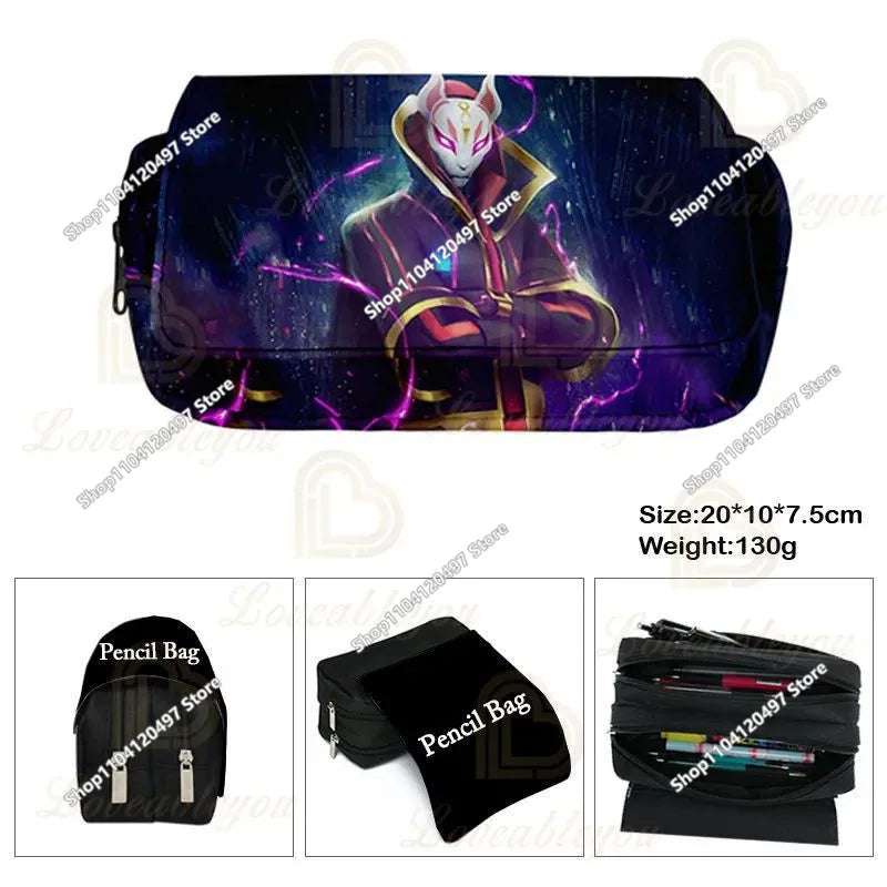 Fortnites Anime Pencil Bag Kawaii PencilCase Large Capacity Waterproof Handheld Cosplay Pencil Pouch Office Stationary Gift Toy