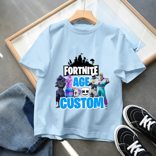 Μπλε παιδικό βαμβακερό T-shirt Fortnites Fortress Night για μωρά, κοντομάνικο μπλουζάκι με καρτούν για αγόρια και κορίτσια, καλοκαιρινό ρούχο kawaii, ιδανικό για δώρο