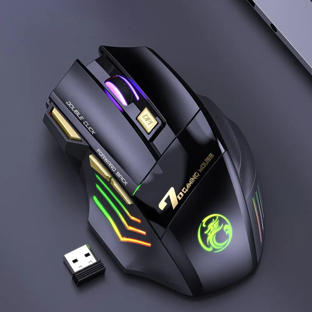 Wireless Gaming Mouse USB IMICE GW-X7 3200DPI Dual Mode Rechargeable 7 Keys 2.4GHz Silent Mouse Bluetooth 7-color Breathing LED