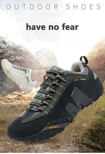 Scarpe da alpinismo da uomo in vera pelle per sport all'aria aperta, antiscivolo, da alpinismo ed escursionismo, scarpe traspiranti da turismo