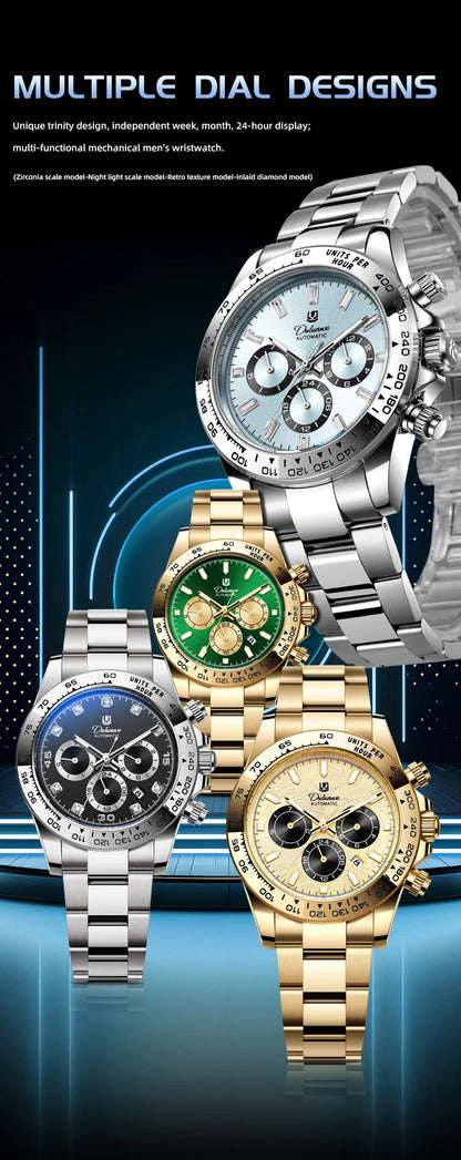Watch For Men Luxury Stainless Steel Clock Fashion Casual Multi-functional Design Automatic Mechanical Wristwatch