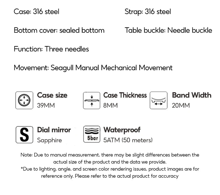 FARASUTE Manual Mechanical Men's Watch Seagull Movement Sappnt Sapphire Crystal Business Waterproof Regulateur Men Watch Reloj
