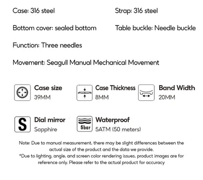 FARASUTE Manual Mechanical Men's Watch Seagull Movement Sappnt Sapphire Crystal Business Waterproof Regulateur Men Watch Reloj