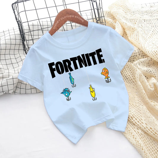 Fortnite-Kinder-T-Shirts mit Cartoon-Spiel-Figuren-Print, Fortress-Night-Tees, kurzärmelige Sommer-Tops für Jungen und Mädchen
