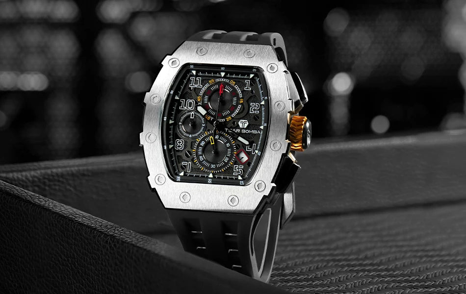 TSAR BOMBA New TB8204 Watch for Men Japan Quartz Chronograph 50M Waterproof Wristwatch Fashion Sport Clock Male Luxury Mens Gift