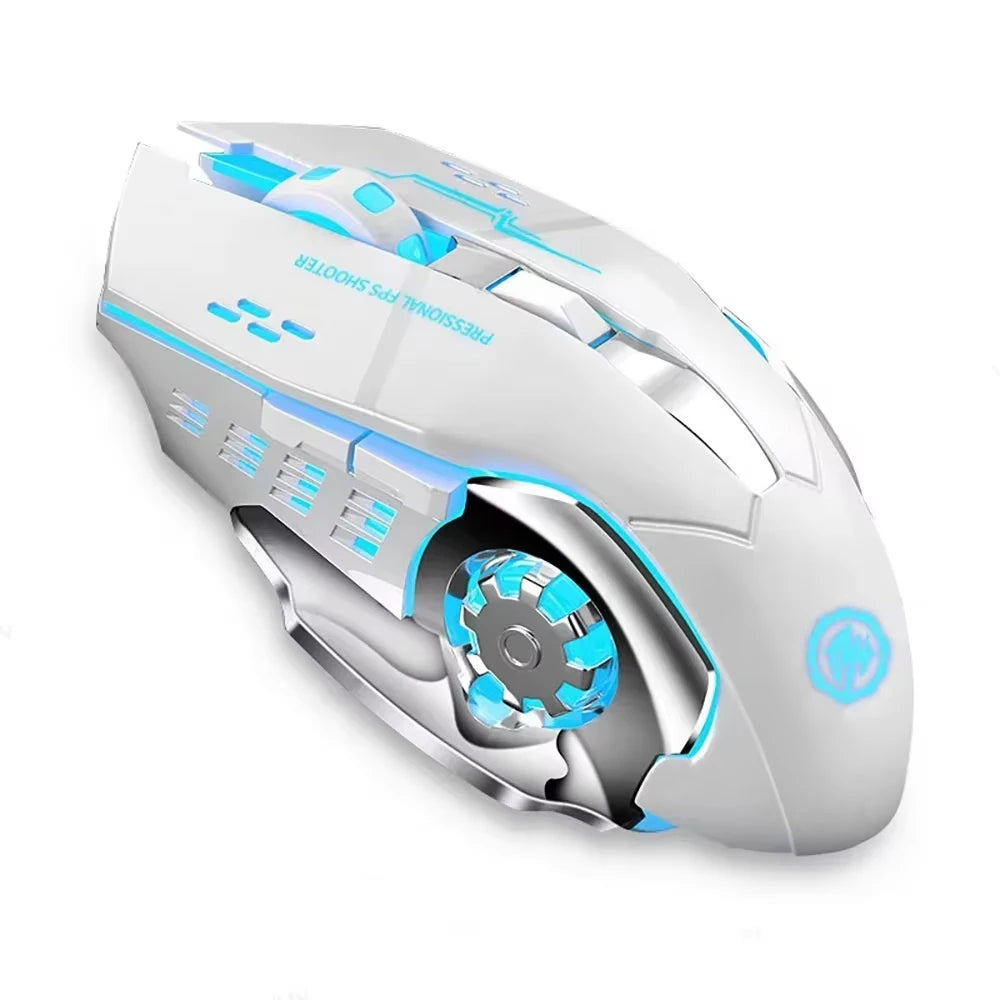 Vezeték nélküli Bluetooth egér 2.4G USB Mecha gaming egér, újratölthető, halk, háttérvilágításos, ergonomikus irodai egér, gamer kiegészítők