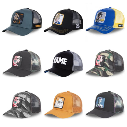 Dragon Ball Son Goku-Kappe, Sommer-Reisekappe mit Schirm, Herren-Kappe mit Stickerei, im Hip-Hop-Stil, Sonnenvisier, verstellbare Trucker-Kappe aus Netzstoff