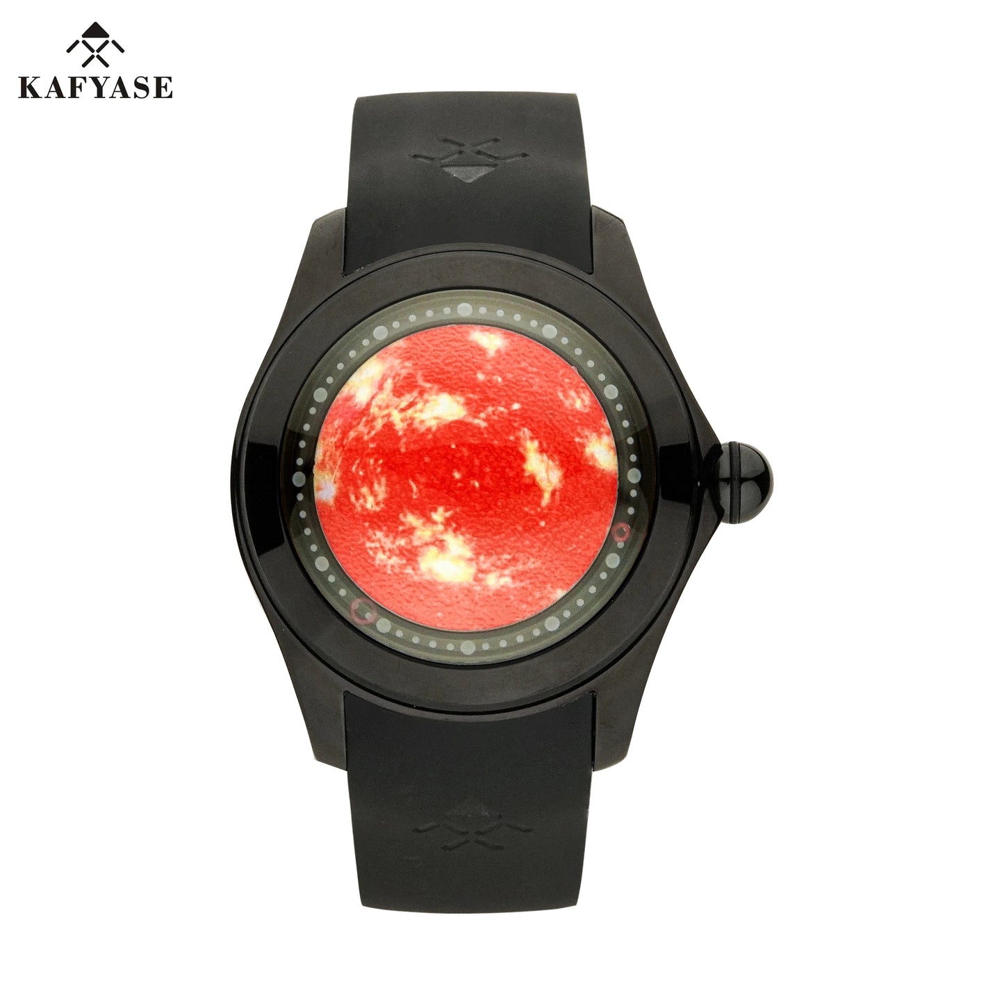 KAFYASE Fashion Earth  Bubble Rubber Automatic Watches Luxury Men 46mm Mechanical Wristwatches Art Eye Ball Dial Classic Watch