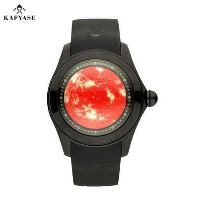 KAFYASE Fashion Earth  Bubble Rubber Automatic Watches Luxury Men 46mm Mechanical Wristwatches Art Eye Ball Dial Classic Watch