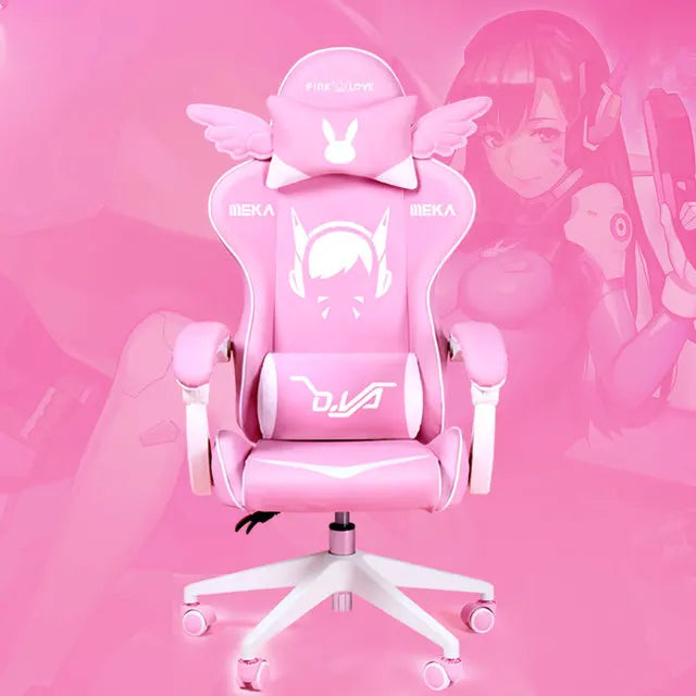 Pink Cartoon Electric Sound Girl Office Chair 360 ° Lift Rotating Home Computer Game Student Learning to Upgrade Latex Cushion