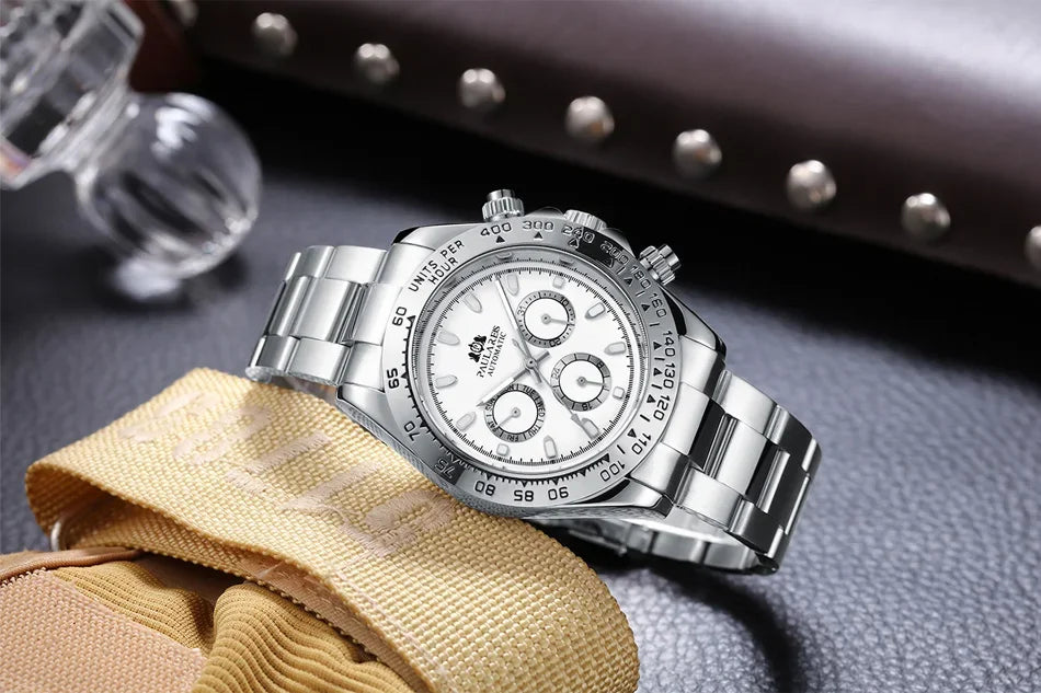 Automatic Mens Watch Self Wind Mechanical Gold Stainless Steel Glacier Ice Blue Dial Chestnut Brown Bezel Luminous Men Watches