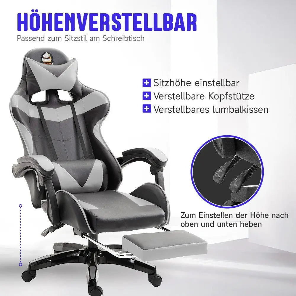 Ergonomic Gaming Chair, Office Chair, Height Adjustable, PU Leather Computer Chair, with Headrest and Lumbar Support, 360° Swivel