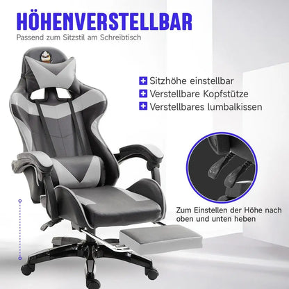 Ergonomic Gaming Chair, Office Chair, Height Adjustable, PU Leather Computer Chair, with Headrest and Lumbar Support, 360° Swivel