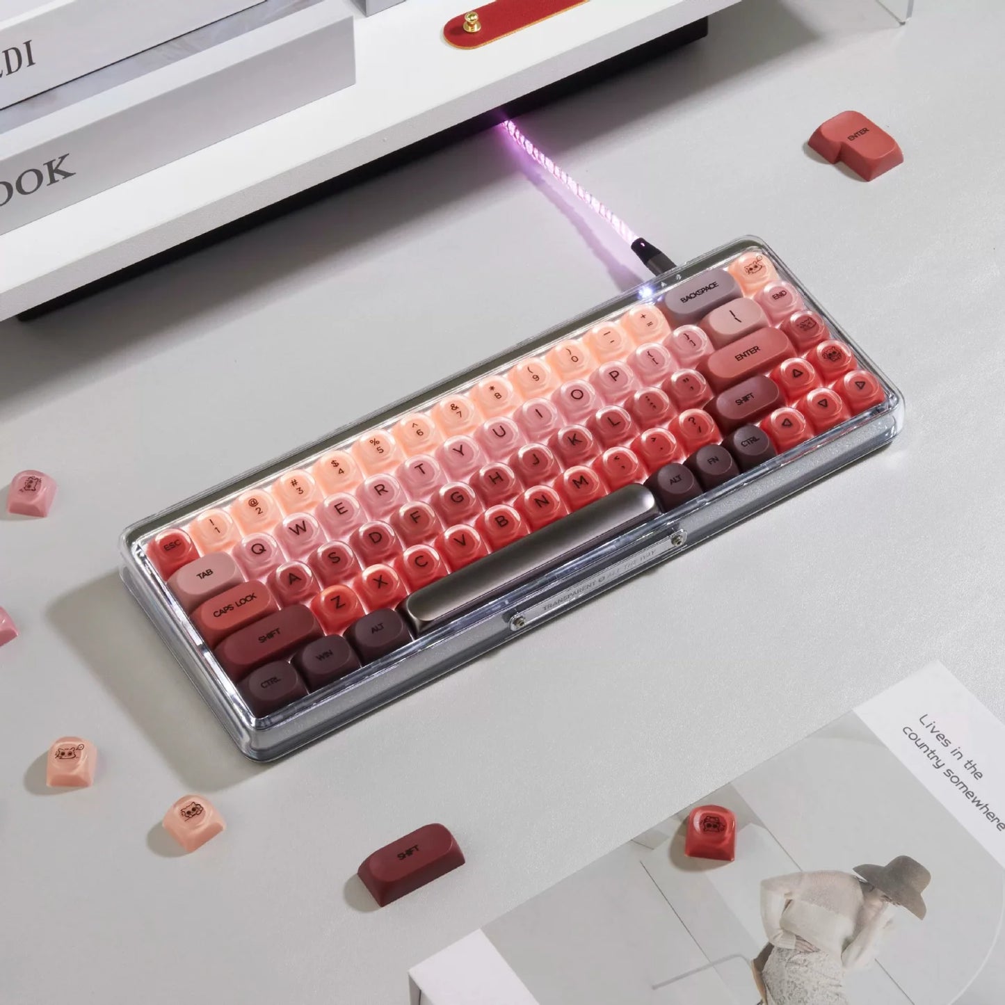 HOA Two-color Semi Matte Lipstick Keycap Kit with 130 Keycaps Compatible with 61/75/87/104/108 Mechanical Keyboards