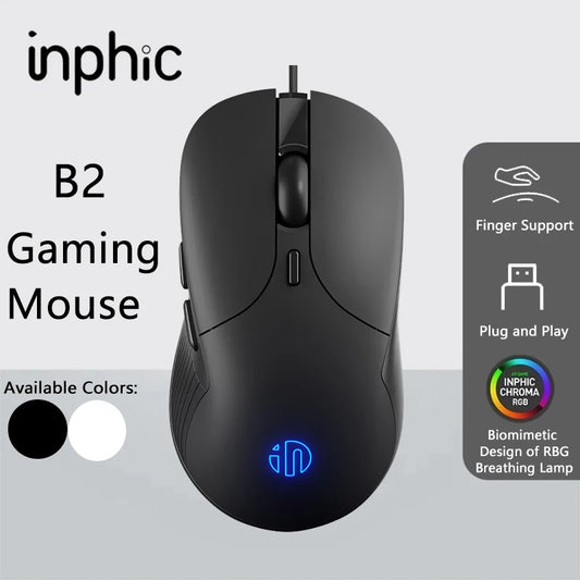 INPHIC B2 USB Wired Mouse Silent Office Gaming Mouse for PC & Laptops, Ergonomic 7200 DPI USB Wired Gaming Mouse with 6 Buttons & Adjustable DPI
