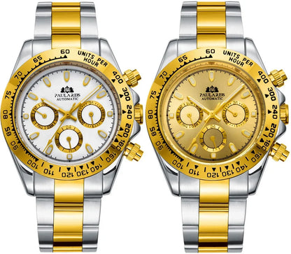 Automatic Mens Watch Self Wind Mechanical Gold Stainless Steel Glacier Ice Blue Dial Chestnut Brown Bezel Luminous Men Watches