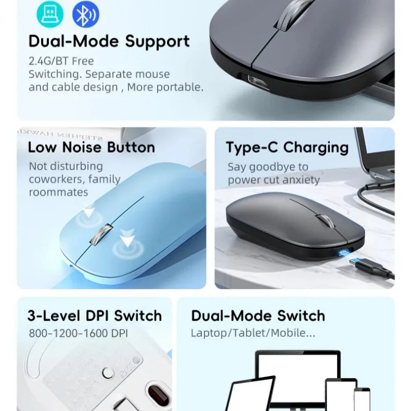Lenovo Bluetooth Wireless Mouse 2.4G Dual Mode DPI Adjustable Type-C Rechargeable Silent Ergonomic Portable Office Mouse 2026 ﻿
