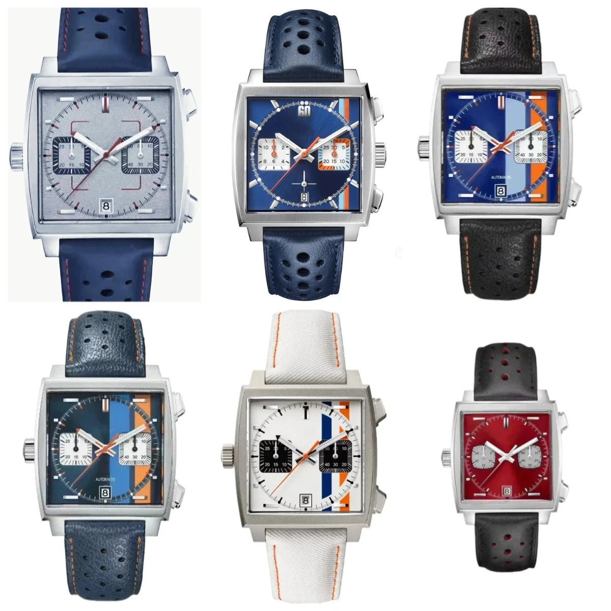 Customized Men Quartz Chronograph VK63 Movement Sapphire Glass White Black Blue Leather Strap Luminous Waterproof Shockproof