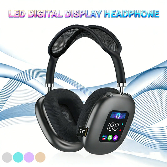 MAX600 Wireless Active Noise Cancelling Headphones with Smart Touch Screen, Bluetooth 5.2 Over-Ear Headphones, LED Display, Hi-Fi Stereo Wireless Headphones