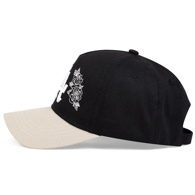 Unisex LA Rose Embroidery Snapback Baseball Caps Spring and Autumn Outdoor Adjustable Casual Hats Sunscreen Hat Sports Cap