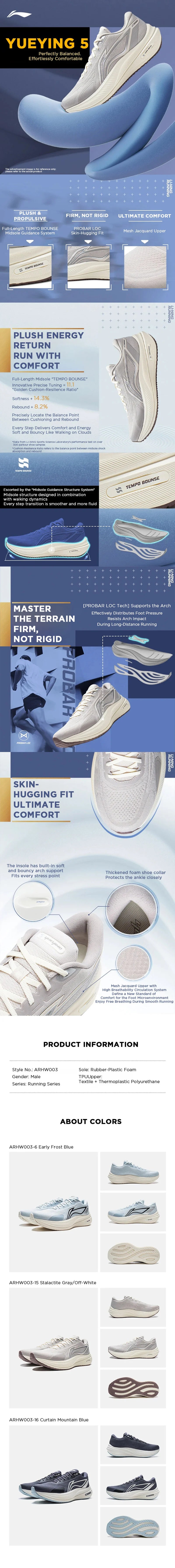 Ανδρικά παπούτσια τρεξίματος Li-Ning YUEYING 5 με βελτιστοποιημένη αντικραδασμική προστασία, φαρδύ μπροστινό μέρος, TEMPO BOUNSE, ανακλαστικά sneakers LiNing ARHV015 ARHW003