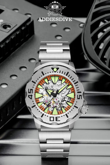 ADDIESDIVE luxury men's skeleton automatic watch sapphire glass BGW9 luminous diver's watch 200m men analog mechanical watches